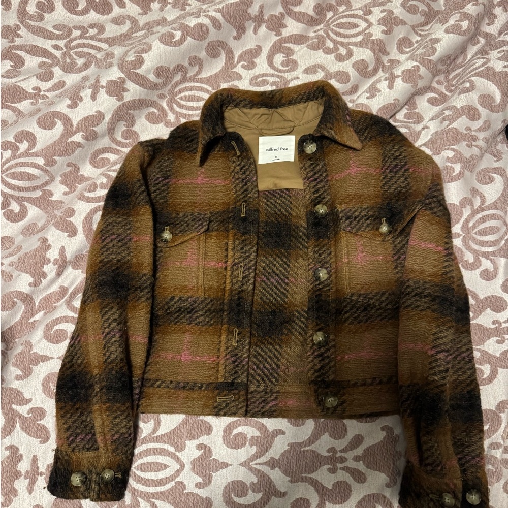 Wilfred Brown and Pink Plaid Teddy Jacket